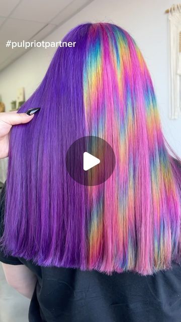 Briauna Conino on Instagram: "She’s EDC ready thanks to @pulpriot! #pulpriotpartner Colors used for the rainbow- Velvet, Cupid, Nuclear, Satire, Area 15 and Blue Muse! . . . #mermaidhair #pulpriot  #pulpriothair #framar #unicornhair #rainbowhair #lasvegas #behindthechair #lasvegashairstylist #hendersonhairstylist #chunkyhighlights #prism" Prism Rainbow Hair, Rainbow Prism Hair, Prism Hair Color, Rainbow Hair Highlights, Prism Hair, Holographic Hair, Chunky Highlights, Pulp Riot Hair, Rainbow Hair Color