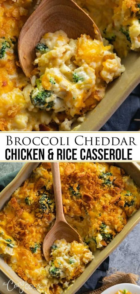 This easy Broccoli Cheddar Chicken and Rice Casserole recipe can be prepared up to 3 days ahead of time and baked when you need to make a quick dinner! #casserole #chicken #rice #broccoli #bake #makeahead #Dinner Broccoli Chicken Casserole, Casserole Recipes For Dinner, Broccoli Cheddar Chicken, Chicken Broccoli Rice Casserole, Chicken And Rice Casserole, Broccoli Chicken, Cheddar Chicken, Broccoli Cheddar, Health Dinner Recipes