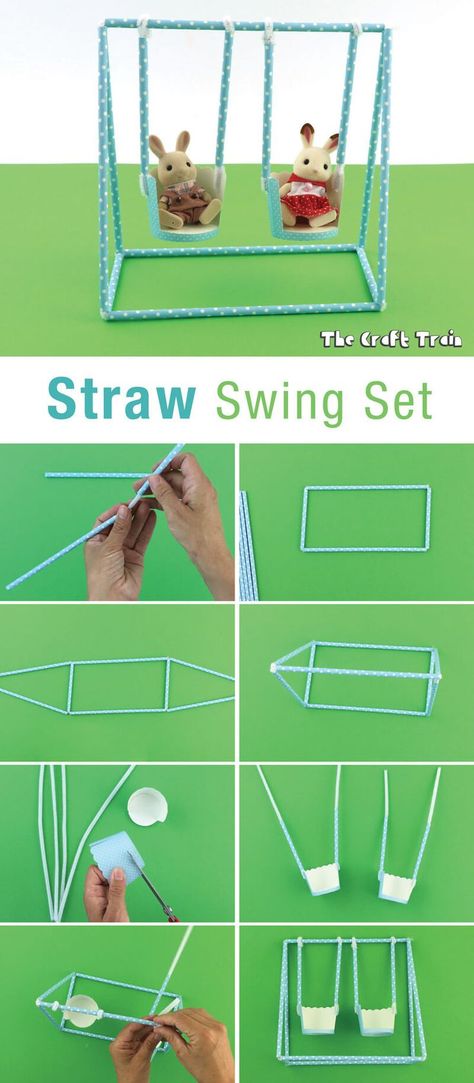 DIY straw swing set for imaginative play #STEAM #STEM #DIYtoy #straws #strawconstruction #kidscrafts #imaginativeplay Calico Critters Furniture, Diy Straw, Straw Crafts, Doll House Crafts, Simple Toys, Family Diy, Diy Dollhouse Furniture, Miniature Crafts, Swing Set