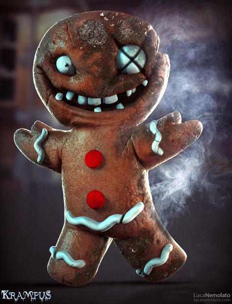 KRAMPUS Concept Art Shows Demonic Gingerbread Men, Evil Elves, and Krampus Evil Gingerbread Man, Krampus Movie, Scary Christmas, Christmas Horror, Creepy Christmas, Dark Christmas, Gingerbread Men, Black Christmas, Arte Horror