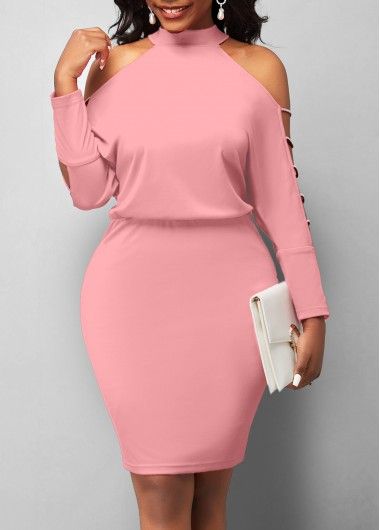 Size:M;Size:XXL;Size:S;Size:XL;Color:Pink;Size:L;Neckline:Halter;Decoration:Bodycon;Style:Elegant;Composition:95%Polyester , 5%Spandex;Sleeve Style:Cold Shoulder;Color Scheme:Pink;Occasion:Party;Package Contents:1 X Dress;Dress Length:Mini;Season:Spring;Silhouette:Sheath;Pattern Type:Solid;Washing Instructions:Hand Wash /Machine Washable;Sleeve's Length:Long Sleeve; Classy Short Dresses For Wedding, Casual Chic Dress Classy, One Hand Dress, Types Of Necklines Dresses, Elegant Dress Outfits, Dress Style Party, Spring Silhouette, Pink Bodycon Dress, Fancy Short Dresses