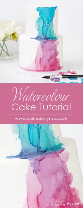 Edible Cake Paint, How To Color Fondant Tutorials, Cake Decorating Watercolor, Wedding Cake Easy Decoration, Watercolor Cake Design, Painted Cakes Watercolor, How To Paint A Cake, Painting On Fondant Cake, Cake Decorating Painting