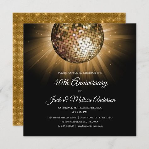 40th Wedding Anniversary Party Gold Disco Ball Invitation Disco Ball Invitation, 10th Wedding Anniversary Party, Gold Disco Ball, Disco Ball Party, Ball Invitation, Wedding Anniversary Party Invitations, 25th Wedding Anniversary Party, Anniversary Party Invitations, 50th Wedding Anniversary Party