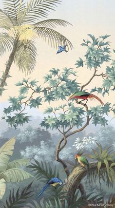 Seni Mural, Jungle Art, Chinoiserie Wallpaper, Art Tropical, Wallpaper Tumblr, Lukisan Cat Air, Tropical Art, Mural Painting, Mural Art