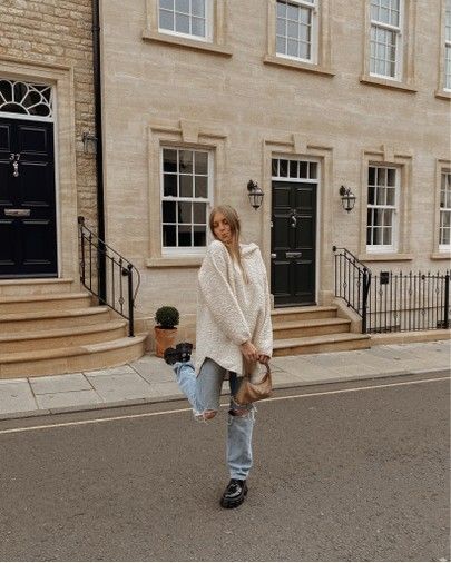 Casual Winter Outfit - Cream Hoodie with Ripped Jeans & Prada Shoes #Prada #Cream #Hoodie #Rippedjeans #bluejeans #Casualoutfits #Winteroutfits Cream Hoodie Outfit, Outfit Cream, Current Aesthetic, Casual Winter Outfit, Cream Hoodie, Shoes Prada, Hoodie Outfit, Casual Winter Outfits, Autumn Outfit