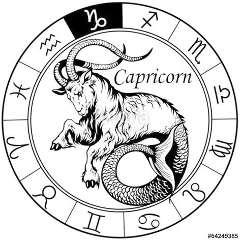 capricorn astrological zodiac sign ...black and white vector illustration Capricorn Zodiac Sign Tattoo, Zodiac Sign Tattoo, Leo Constellation Tattoo, Capricorn Symbol, Zodiac Sign Capricorn, Capricorn Art, Capricorn Zodiac Sign, Zodiac Wheel, Sign Tattoo