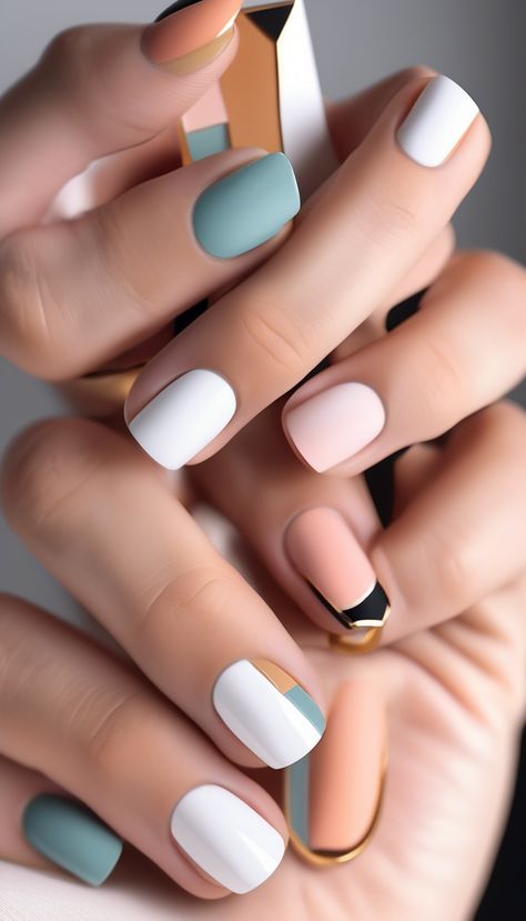 Minimal color block nails Color Block Nails, Modern Nails, Nails Colors, Minimal Color, Block Party, Summer 2024, Color Combinations, Nail Colors, Color Block