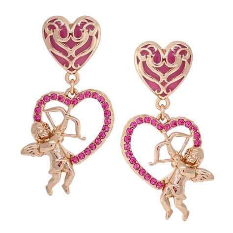 "Cupid"S Love" Pink Valentine Heart Earring By Ritzy Couture Deluxe " Rose Gold Plating Mesmerize The Hearts Of People With Our Pink Valentine Heart Earring! Plated With Rose Gold, This Heart Earring Is Part Of Our "Cupid"S Love" Collection And Is Designed For Those Who Want To Exude A Loving Aura That"S Bursting With Passion. Each Earring Weighs 9 Grams Each And You Can Select Your Order As A Post Or Clip. No Matter What You Choose, You"Ll Captivate The Hearts Of Many With An Original Style Tha Queen Of Hearts Jewelry, Cupid Accessories, Cupid Jewelry, Ca Cupid, Cupid Love, Pink Heart Earrings, Heart Accessories, Heart Earring, Angel Jewelry