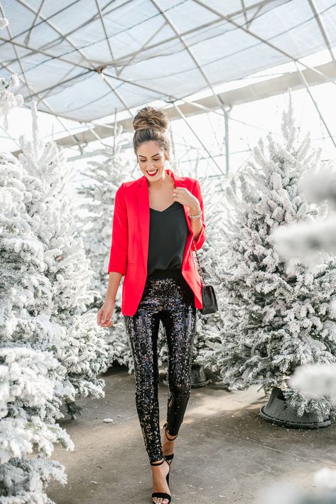 Black Leather Pants Holiday Party, Affordable Full Length Leggings For Party, Holiday Women Sequin N Pant N Jacket Sets Christmas, Faux Leather Leggings Sequin Top, What Shoes For Gold Sequins And Black Tights, Navy Sequin Leggings, Sequin Pants Holiday, Sequin Pants Winter, Leather Pants Holiday Party