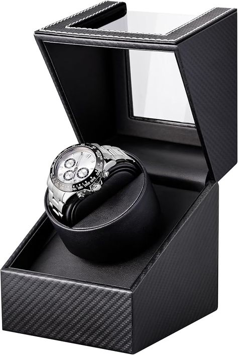 Amazon.com: UnaMela Watch Winder for Automatic Watches: Automatic Single Watch Winder Box, Rotating Watch Case in Black Carbon Fiber Leather, Watch Rotator with Japanese Quiet Motor, Battery Powered or AC Adapter : Clothing, Shoes & Jewelry Watch Winders, Watch Winder, Carbon Black, Watch Case, Automatic Watch, Leather Watch, Carbon Fiber, Shoes Jewelry, Shoe Jewelry