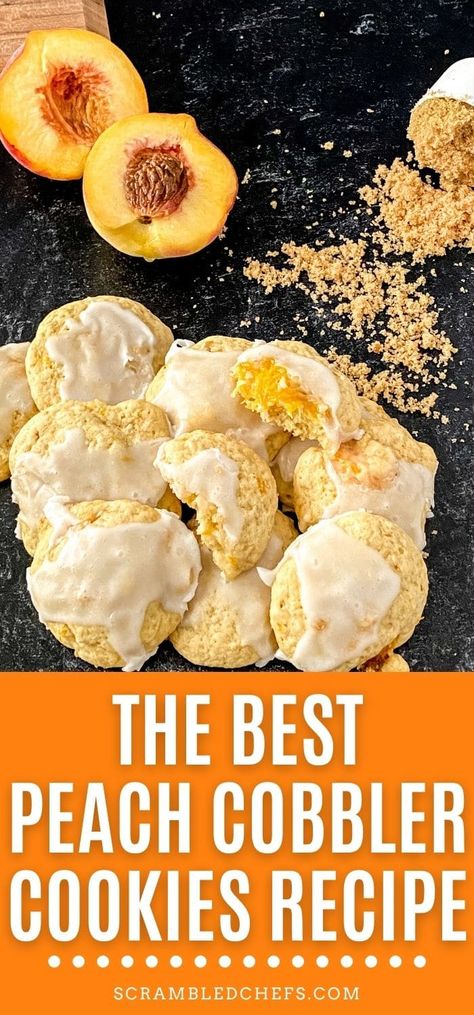 Easy Peach Cookies, Fresh Peach Cookies, Peach Cobbler Cookies Recipe, Peach Glaze Recipe, Peach Cobbler Cookies, Peach Cookies Recipe, Cobbler Cookies, Retreat Food, 2023 Cookies