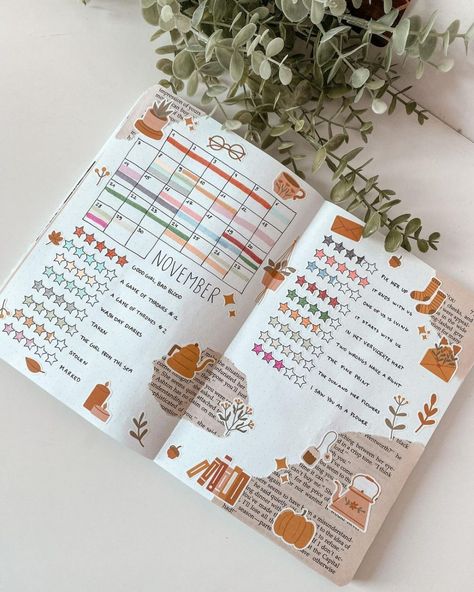 Reading Journal Page Tracker, Fall Reading Journal Spread, Reading Journal Goals Page, October Reading Journal Spread, 2024 Reading Journal Ideas, Book Tracker Journal Ideas, Bujo Design Ideas, 2024 Journal Set Up, Monthly Book Journal