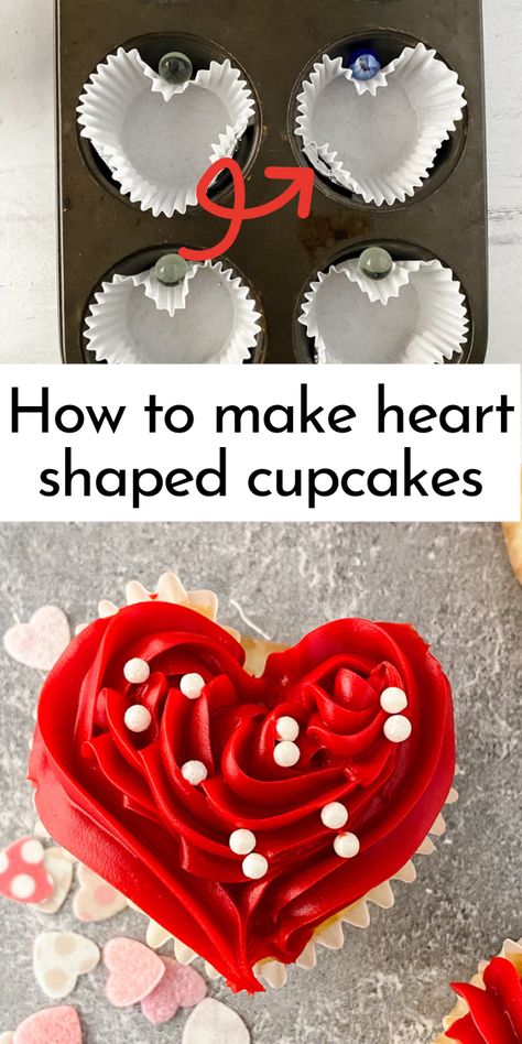 Easy Valentines Cupcake Ideas, Valentines Cupcakes For Him, Valentines Cupcake Ideas For Kids, Mini Heart Cupcakes, Valentine’s Day Themed Desserts, Valentine Cupcakes Recipes, How To Make Heart Shaped Cupcakes, Vday Baked Goods, Valentine's Day Desert