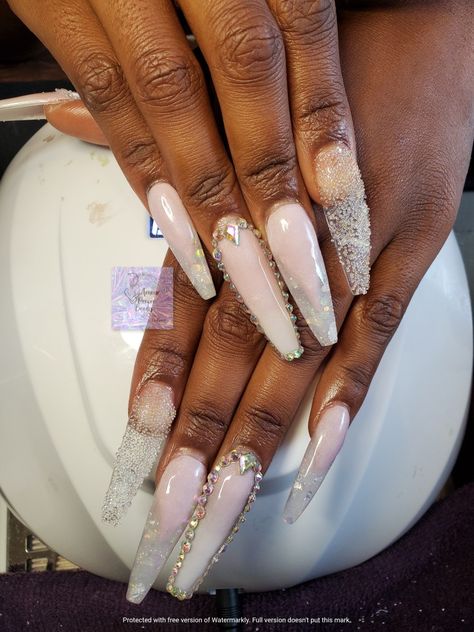 Using my shades Amour Propre Beauty: Rose Quartz and Iridescent  #longnails #pixienails #rhinestonenails #ombre instagram.com/amourpbeauty Rhinestone Nails, Long Nails, Rose Quartz, Nail Art, Shades, Nails, Beauty, Instagram, Art