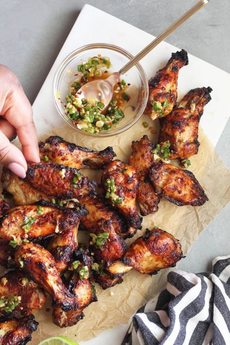 Delicious Chili Garlic Chicken Wings - Clean Foodie Cravings Chili Garlic Chicken, Chili Chicken Wings, Garlic Chicken Wings Recipe, Garlic Wings, Garlic Chicken Wings, Chili Chicken, Air Fryer Chicken Wings, Chilli Chicken, Chili Garlic Sauce