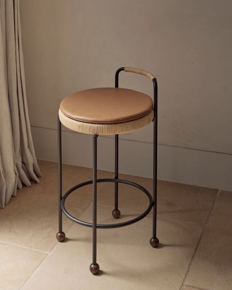 SARAH ELLISON.’s Instagram photo: “Pierré Stool. Now online 🤎” Iron Chair Design Ideas, Sarah Ellison, Iron Stone, Modern Colonial, Kursi Bar, High Stool, Stool Design, Bar Chair, Steel Structure