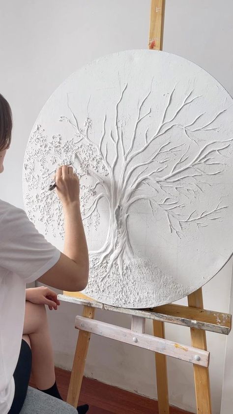 Картины на заказ on Reels | Nitecore · Heartbeat Spring Tree Craft, فن الرسم بالمسامير, Texture Painting Techniques, Konst Designs, Sculpture Art Projects, Drywall Art, Plaster Crafts, Diy Abstract Canvas Art, Plaster Wall Art