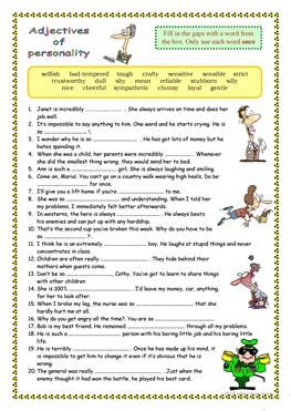 Character Traits Worksheet, Adjectives To Describe Personality, Adjectives For Kids, Adjectives Worksheet, Personality Adjectives, Character Trait Worksheets, Describing People, Character Worksheets, English Adjectives