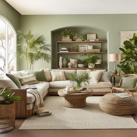 Modern Green Living Room, Living Room Design Green, Green Living Room Decor, Boho Living Room Decor, Living Room Sofa Design, Living Room Green, Green Rooms, Boho Living Room, Living Room Inspo