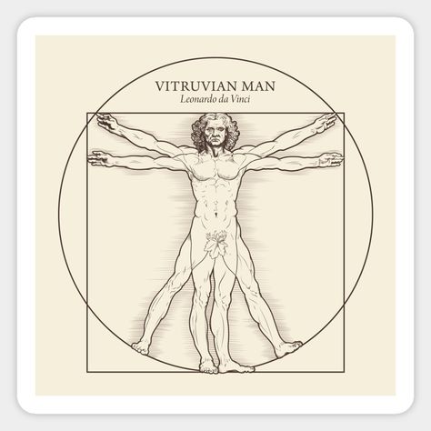 Dedicated to Leonardo da Vinci, high quality digital drawing. The Vitruvian Man is a world famous drawing created by Leonardo da Vinci around 1490. Pen and ink drawing on paper depicts a male figure in two superimposed positions with arms and legs on the sides and inscribed in a circle and a square at the same time. Drawing is both a scientific work and a work of art, it is called the Canon of human proportions. -- Choose from our vast selection of stickers to match with your favorite design to Vitruvian Man Drawing, Da Vinci Vitruvian Man Tattoo, Vitruvian Man Tattoo Design, Rds Logo, Vitruvian Man Art, Vitruvian Man Tattoo, Leonardo Da Vinci Vitruvian Man, Famous Drawing, Human Proportions