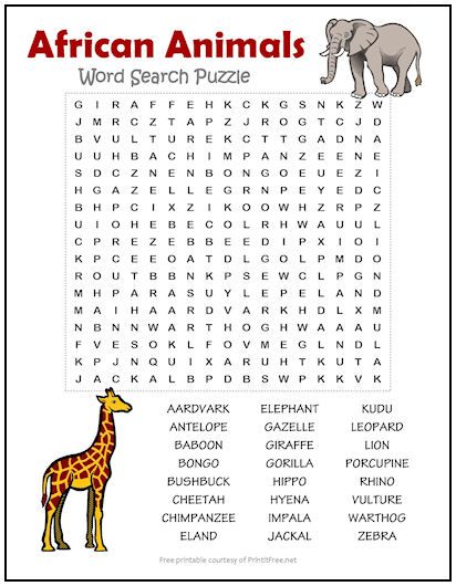 Featuring 24 amazing animals from aardvarks to zebras and everything in between, our free printable African Animals Word Search Puzzle is great for the classroom to enrich young minds with knowledge of the world around them. Disney Word Search, Missions Conference, Ocean Words, African Words, Safari Activities, See Animals, Word Search Puzzles Printables, Free Printable Word Searches, Disney Word