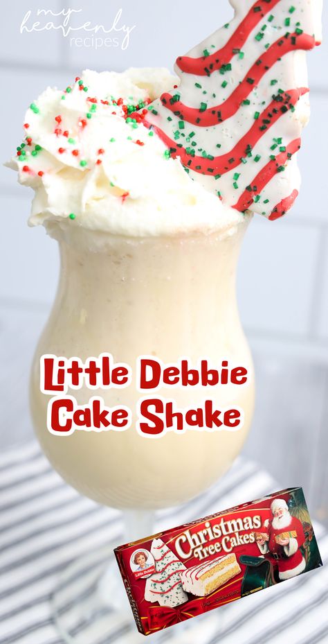 Little Debbie Cake Shake Christmas Tree Milkshake, Christmas Milkshakes For Kids, Christmas Tree Cake Dessert Ideas, Little Debbie Christmas Tree Cake Trifle, Christmas Tree Cakes Ideas, Little Debbie Christmas Tree Recipes, Holiday Milkshakes, Little Debbie Cheesecake, Christmas Shakes