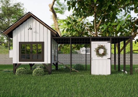 Chicken Run With Nesting Boxes, Chicken Coop Using Pallets, Chicks Coop Ideas, Chicken And Bunny Coop, Modern Chicken Coop Design, Chicken Coups Design, Tall Chicken Coop, Chicken Yard Ideas, Lean To Chicken Coop