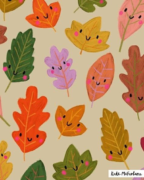 Autumn Leaves Pattern, Fall Leaf Illustration, Fall Pattern Design, Autumn Pictures Art, Autumn Pattern Illustration, Cute Fall Illustration, Fall Design Ideas, Autumn Illustration Art, Kate Mcfarlane