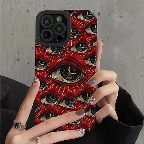 Y2k Phone Case, Scary Eyes, Eye Phone Case, Red Iphone Case, Y2k Phone, Iphones For Sale, Red Iphone, Silicone Iphone Cases, Eye Pattern