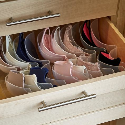 Fam, we found ways for you to organize everything from false lashes to batteries to tea bags to boots, and more! Bra Organizer, Bra Organization, Bra Storage, Closet Organizer With Drawers, Clothes Drawer, Closet Drawers, Organize Drawers, Drawer Dividers, The Container Store