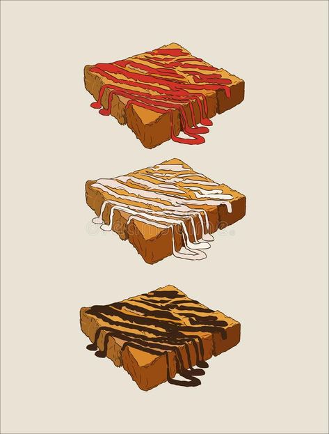 Supermarket Drawing, Milk Chocolate Sauce, Roti Bakar, Van Gogh Wallpaper, Toasted Bread, Golden Background, Family Cartoon, Draw Sketch, Hand Draw