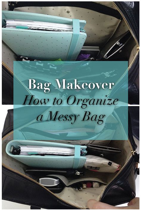 Bag Makeover | How to Organize a Messy Bag How To Organize Work Bag, Organize Work Bag, Bag Organization Ideas, Bag Makeover, Day Planner Organization, Organised Life, Womens Work Bag, Morning Basket, Tote Bag Organizer