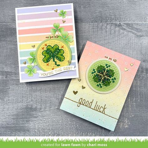 lawnfawn on Instagram: "It's your Lucky Day! ☘️ We have two new Embroidery Hoop patterns to share just in time for St. Patrick's Day! ☘️ Lucky Charm and Celtic Shamrock are perfect for spring. ☘️ Check them out right now on the Lawn Fawn website.   https://www.lawnfawn.com/pages/embroidery-hoop-patterns  #lawnfawn #embroidery #embroideryhooppattern #luckycharm #lucky #stpatricksday #stitching #papercrafting #cardmaking #luck" Embroidery Hoop Patterns, Lawn Fawn Embroidery Hoop Cards, Lawn Fawn Embroidery Hoop, St Patricks Day Embroidery Ideas, March Cross Stitch, Four Leaf Clover Cross Stitch, Fawn Embroidery, St Patrick’s Day Embroidery, Celtic Shamrock