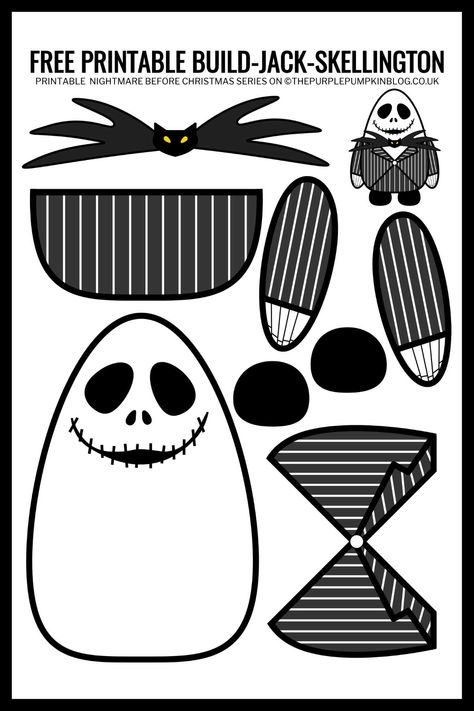 Jack Skellington Stencil, Stencil Free Printable, Free Printable Crafts, Free Printable Templates, Halloween Printables Free, Halloween Arts And Crafts, Purple Pumpkin, Halloween Classroom, Halloween Templates