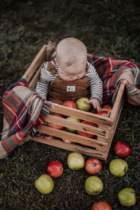 18 Cute Fall Baby Pictures That You Can Take Yourself - Just Simply Mom Fall Baby Photos, Baby Holiday Photos, Fall Baby Pictures, 6 Month Baby Picture Ideas, Baby Milestones Pictures, Monthly Baby Pictures, Monthly Pictures, Baby Fotografie, Baby Photoshoot Boy