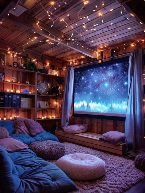 Small Theater Room, Hangout Room Ideas, Theater Room Design, Hangout Room, Home Cinema Room, Chill Room, At Home Movie Theater, Home Theater Rooms, Theatre Room