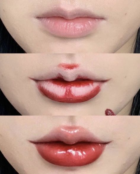 Water Tint, Korean Lips, Lipstick Hacks, Red Lipstick Makeup, Lipstick Tutorial, Doll Eye Makeup, Anime Makeup, Red Lip Makeup, Lip Makeup Tutorial