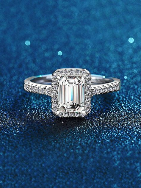 925 Sterling Silver Ring White Diamond London Style Engagement | Etsy Baguette Cut Ring, Moissanite Halo Ring, Wedding Ring For Women, Emerald Wedding Rings, London Style, Emerald Cut Moissanite, Emerald Wedding, Deco Engagement Ring, Zircon Ring