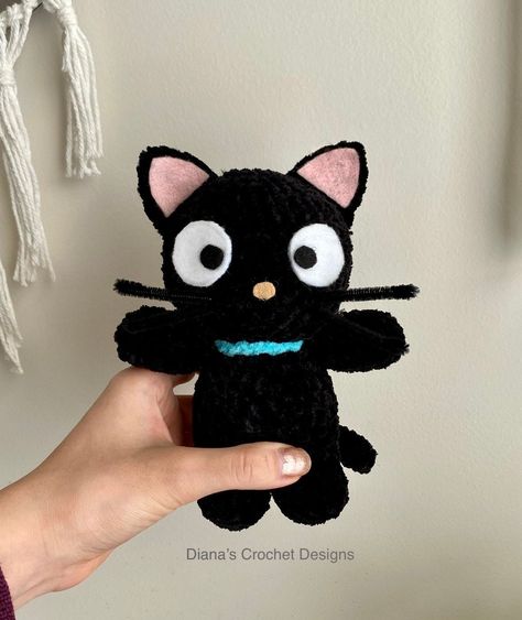 "Cute black cat crochet plushie  Super soft acrylic plush yarn height: approximately 7\" tall" Crochet Ideas With Black Yarn, Black Yarn Crochet Ideas, Black Cat Plushie, Black Cat Crochet, Crochet Black Cat, Cat Plushie, Crochet Black, Cat Crochet, Crochet Plushie