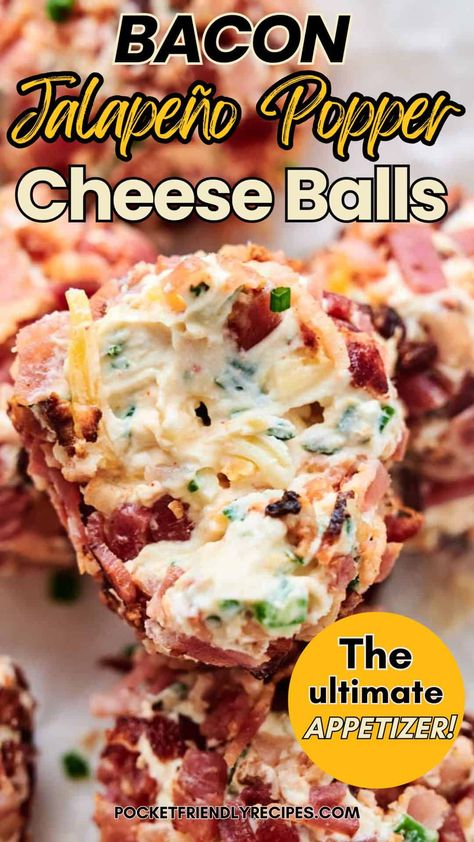 Bacon Recipes Appetizers, Cheese Balls Recipe, Cheese Ball Bites, Bacon Jalapeno Poppers, Entertaining Appetizers, Light Appetizers, Bacon Appetizers, Easy Bacon, Stuffed Jalapenos With Bacon