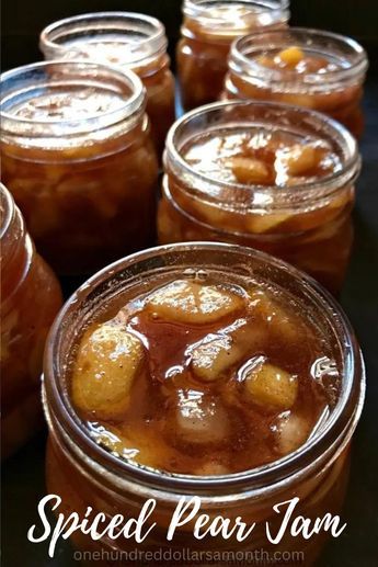 Apple Pear Jam Canning, Pear Jams And Jellies, Apple Pear Jam, Spiced Pear Jam Recipe Canning, Pear Ginger Jam Recipe, Spicy Pear Jam, Spiced Jam Recipes, Spiced Pears Canned, Pear Jelly Recipe Canning