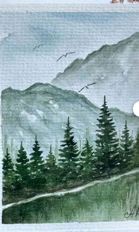 Forest Painting Easy, Painting Easy Watercolor, Forest Watercolor, Watercolor Art Landscape, Painting Easy, Forest Painting, Easy Watercolor, Forest Landscape, Watercolor Bird