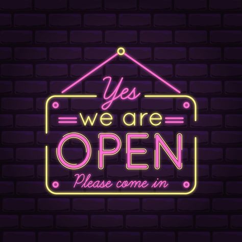 Open For Business Image, Open For Business Sign, Black Paper Background, Pink Neon Lights, Logo Online Shop, Neon Quotes, Old Paper Background, Aqua Wallpaper, Business Labels