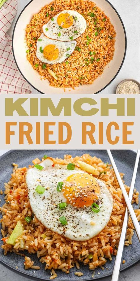 Make this simple Kimchi Fried Rice as a delicious side dish recipe for all your Asian Recipes. Simple ingredients and easy to make makes this a staple side dish. It is commonly served with pork belly but we usually serve with chicken. This kimchi fried rice has a hint of spice but it is not to spicy so it is a kid friendly dish. #eatingonadime #kimichifriedrice Basmati Rice Recipes, Quick Bread Recipes Easy, White Rice Recipes, Recipes With Chicken And Peppers, Winter Cooking, Kimchi Fried Rice, Rice Bowls Recipes, Pizza Recipes Easy, Rice Ingredients