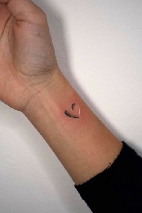 Heart Ideas Tattoo, Small Heart Friendship Tattoo, Heart Within Heart Tattoo, Angel Heart Tattoo Small, Piece Of Heart Tattoo, Small Heart Tattoos For Women On Hip, Simple Small Heart Tattoos, White Heart Tattoo On Wrist, Tattoo Ideas With Hearts