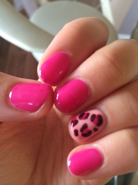 Short Animal Print Nails, Hot Pink Leopard Nails, Hot Pink Nails Short, Pink Leopard Print Nails, Hot Pink Leopard, Leopard Print Nails, Simple Gel Nails, Summery Nails, Print Nails