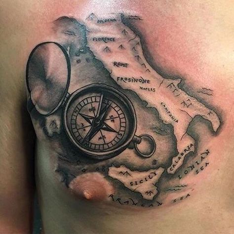 Map Of Italy Tattoo, Italy Tattoo Ideas Italian Design, Italy Map Tattoo, Italian Tattoos For Men, Italy Inspired Tattoos, Italy Tattoo Ideas, Tattoo Map, Tattoo Leo, Tribe Tattoo