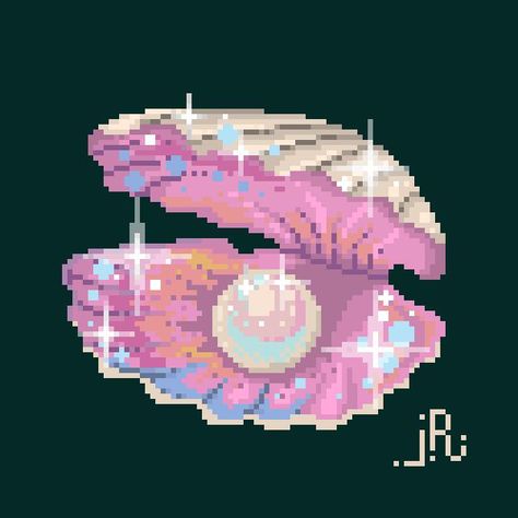 Clam with pearl #pixelart #clam #dangerouslyslowcat Clam With Pearl, Clam Pearl, Pixel Art Tutorial, Jewellery Sketches, Perler Beads Designs, Bead Designs, Sea Foam, Digimon, Drawing Tutorial