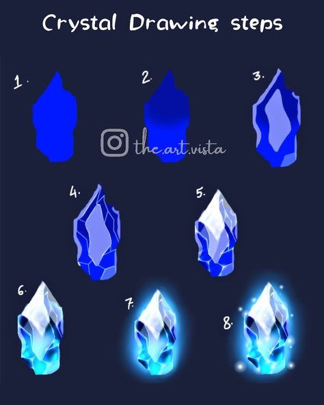 Gemstone Colouring Tutorial, Gemstone Rendering Tutorial, Crystal Rendering Tutorial, How To Shade Crystals, How To Color Crystals, How To Paint Crystals, How To Draw A Crystal, How To Draw Ice, Crystal Drawing Tutorials