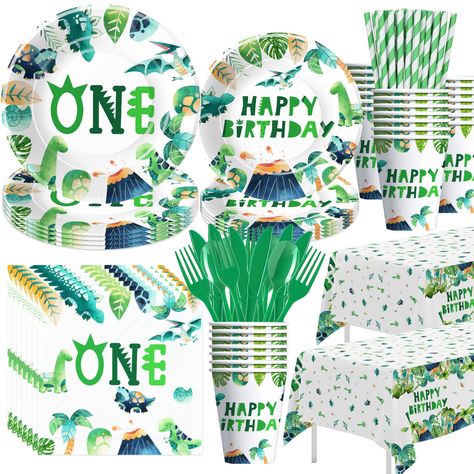 PRICES MAY VARY. 【Dinosaur Birthday Decorations】Our dinosaur party supplies for one-year-old birthday boy feature a beautiful watercolor design of a variety of friendly dinosaurs, including T-Rex, Stegosaurus, and Triceratops, along with vibrant foliage and volcanic eruptions. Make your baby's birthday party an unforgettable prehistoric adventure with our dinosaur decorations party tableware for 1st birthday party 【What Will You Get】Our dino party decorations for first birthday set include every Dino 1st Birthday, Dinosaur Party Plates, Dino Party Decorations, Baby Dinosaur Party, Dinosaur Birthday Decorations, Dinosaur Party Decorations, Dinosaur Party Supplies, Dinosaur Party Favors, Dinosaur First Birthday